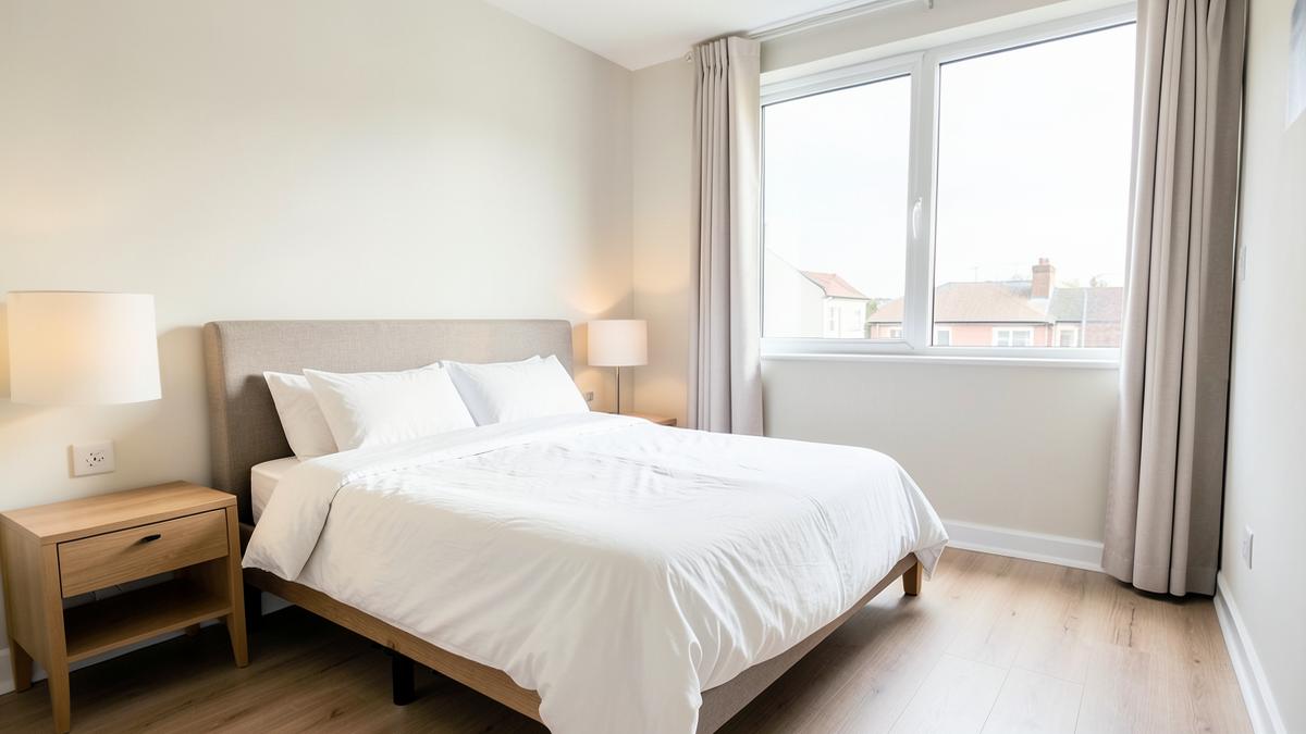 Chambre lumineuse d’un appartement meublé prêt à être mis en location