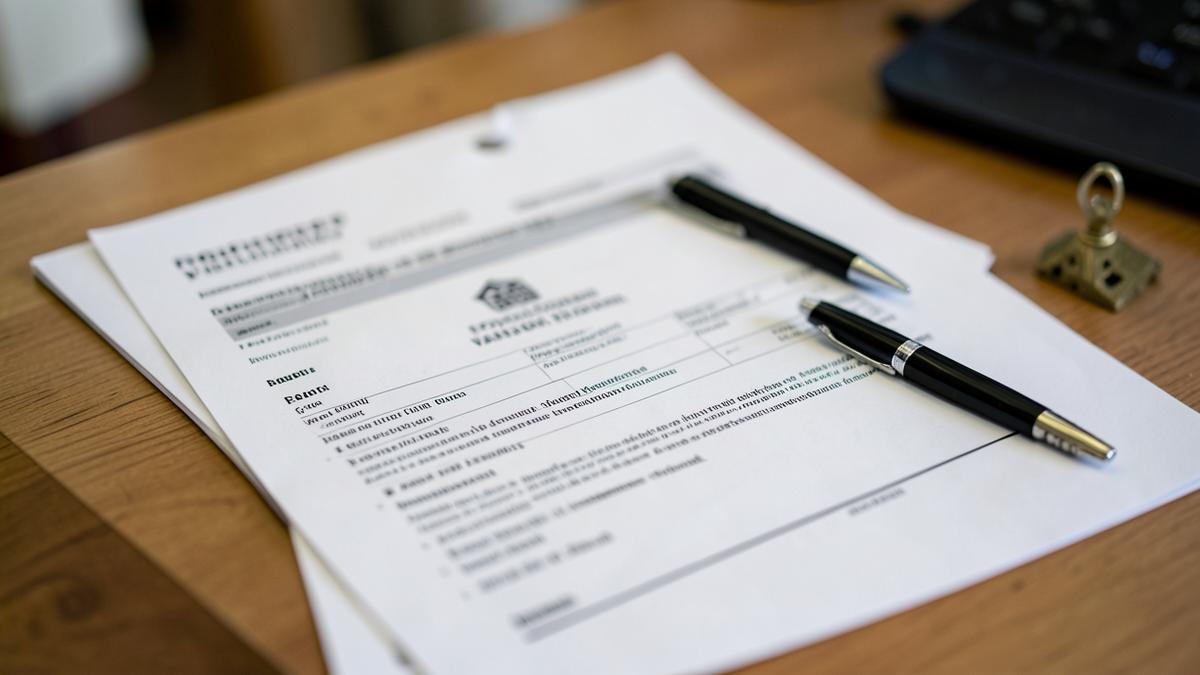 Rapport d’estimation imprimé et stylo posés sur un bureau en bois