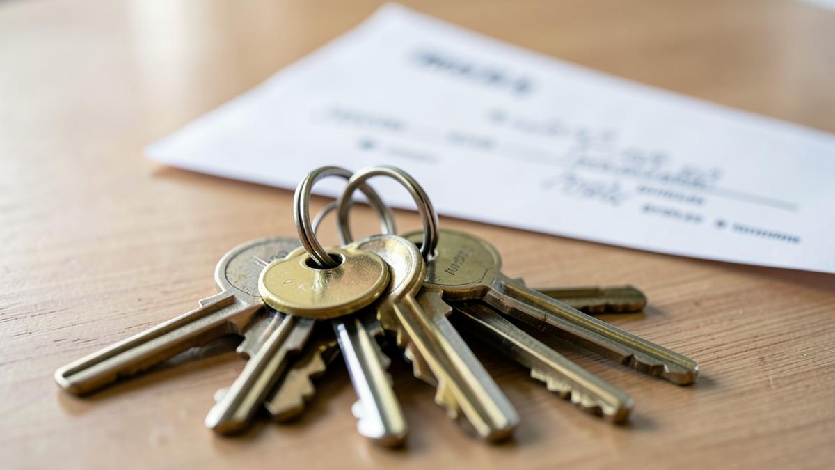 Trousseau de clés posé sur une table devant un contrat de bail