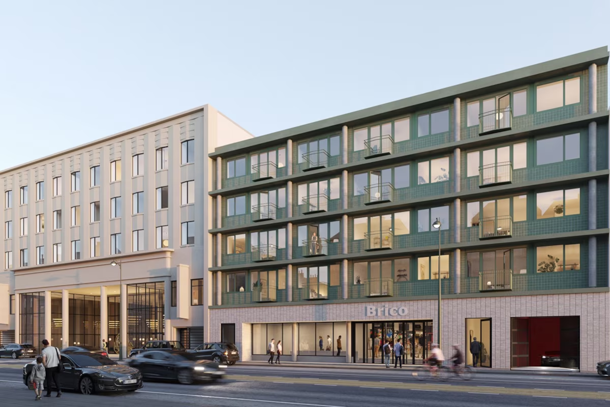 Vue d'architecte du projet de logements au-dessus du Brico, chaussée de Charleroi à Saint-Gilles