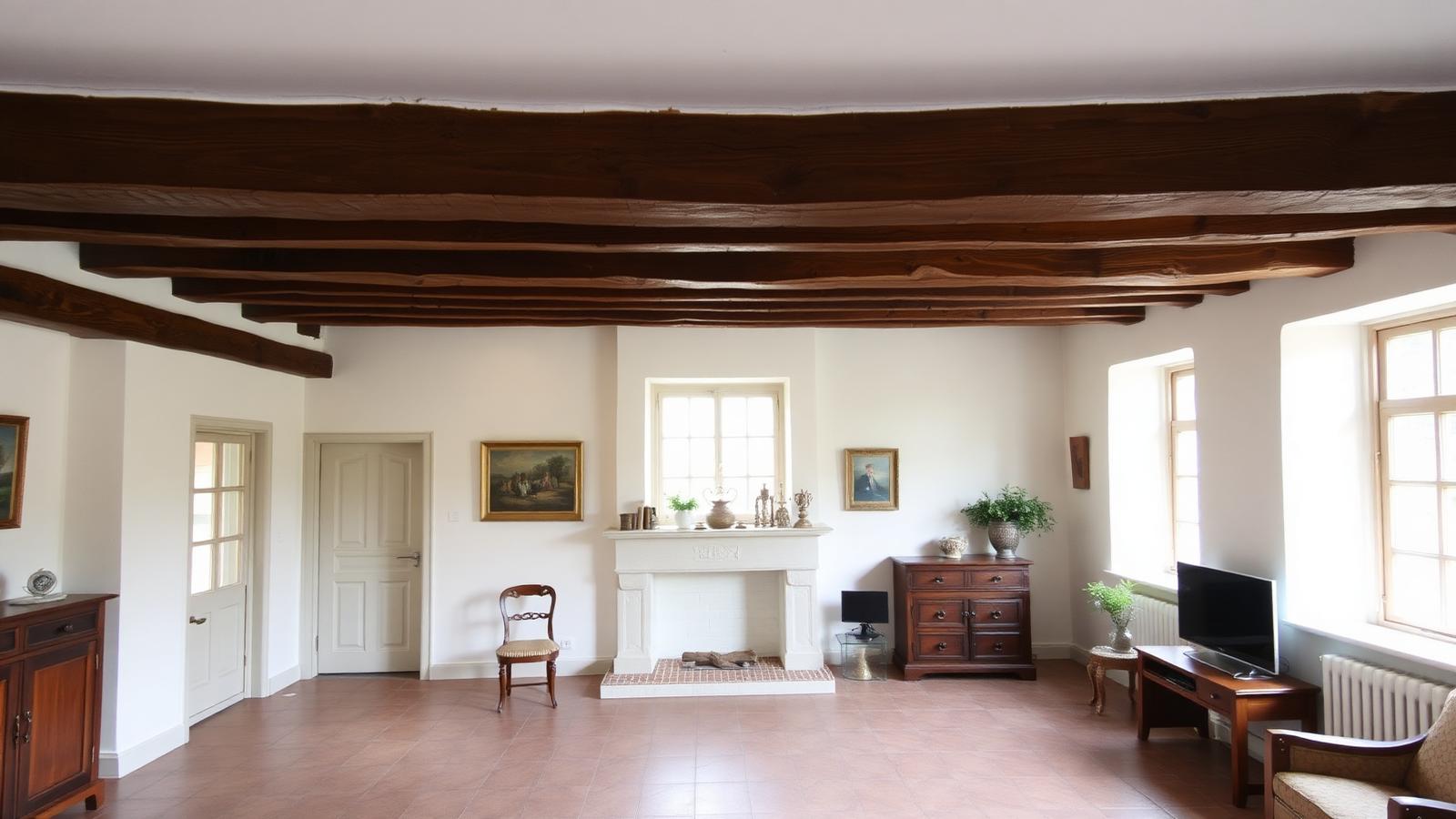 Intérieur de maison de caractère lumineux et chaleureux, éléments anciens préservés