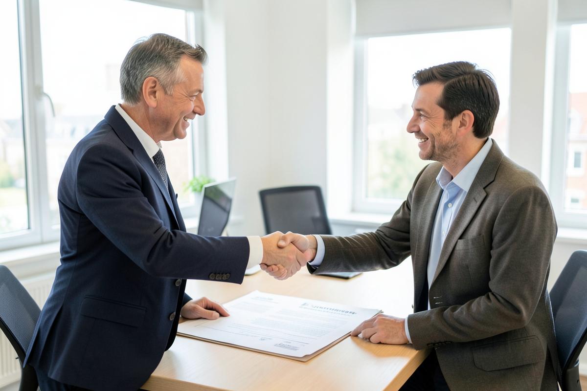 Signature d'un contrat de syndic dans un bureau bruxellois