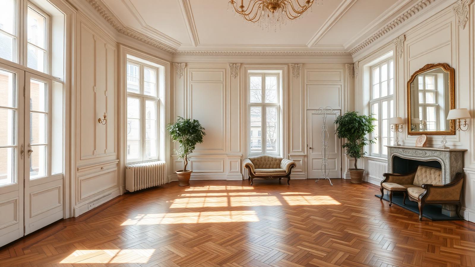 Intérieur bruxellois bourgeois lumineux, moulures et parquet