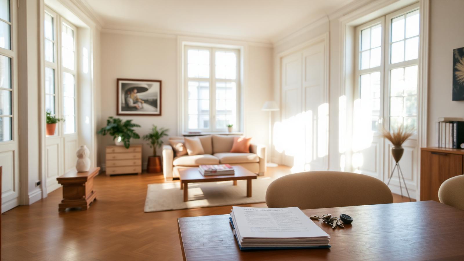 Salon lumineux d'un appartement bruxellois mis en location
