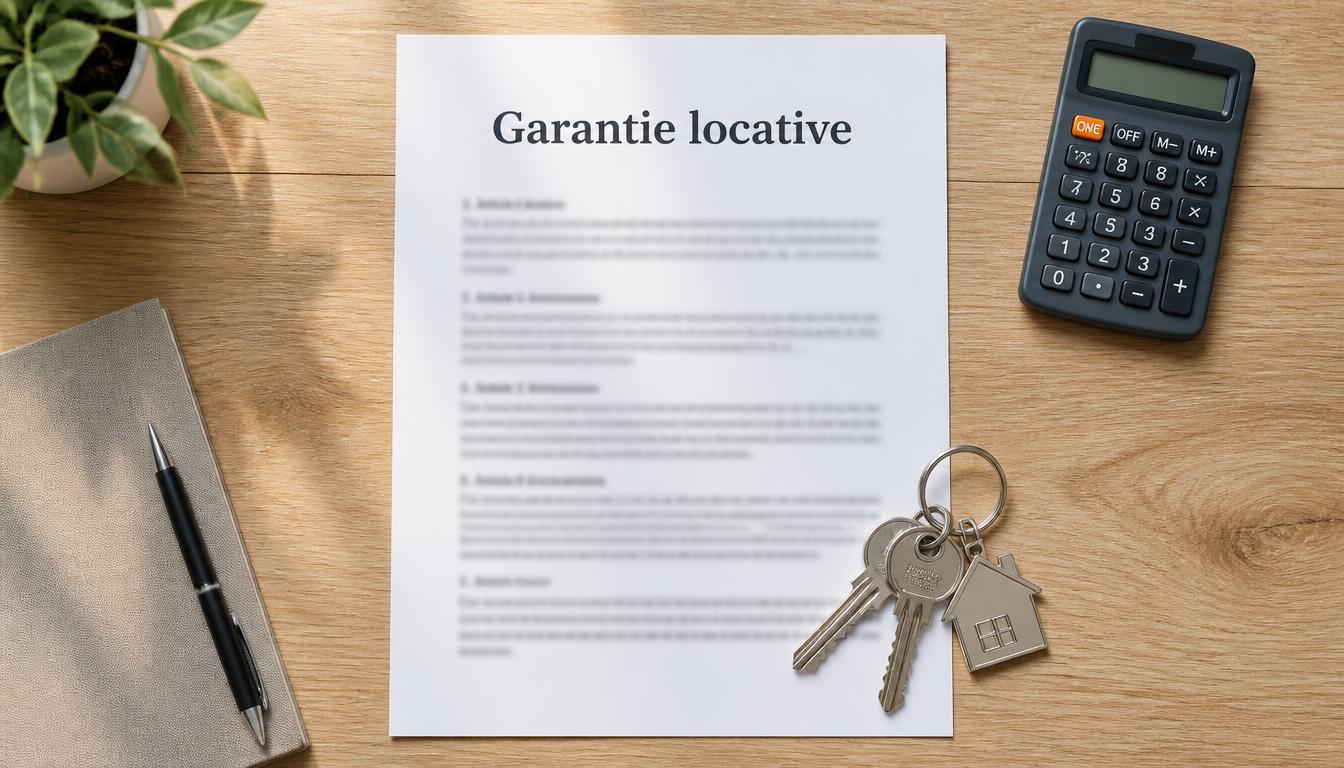 Document de garantie locative sur un bureau avec clés et calculatrice
