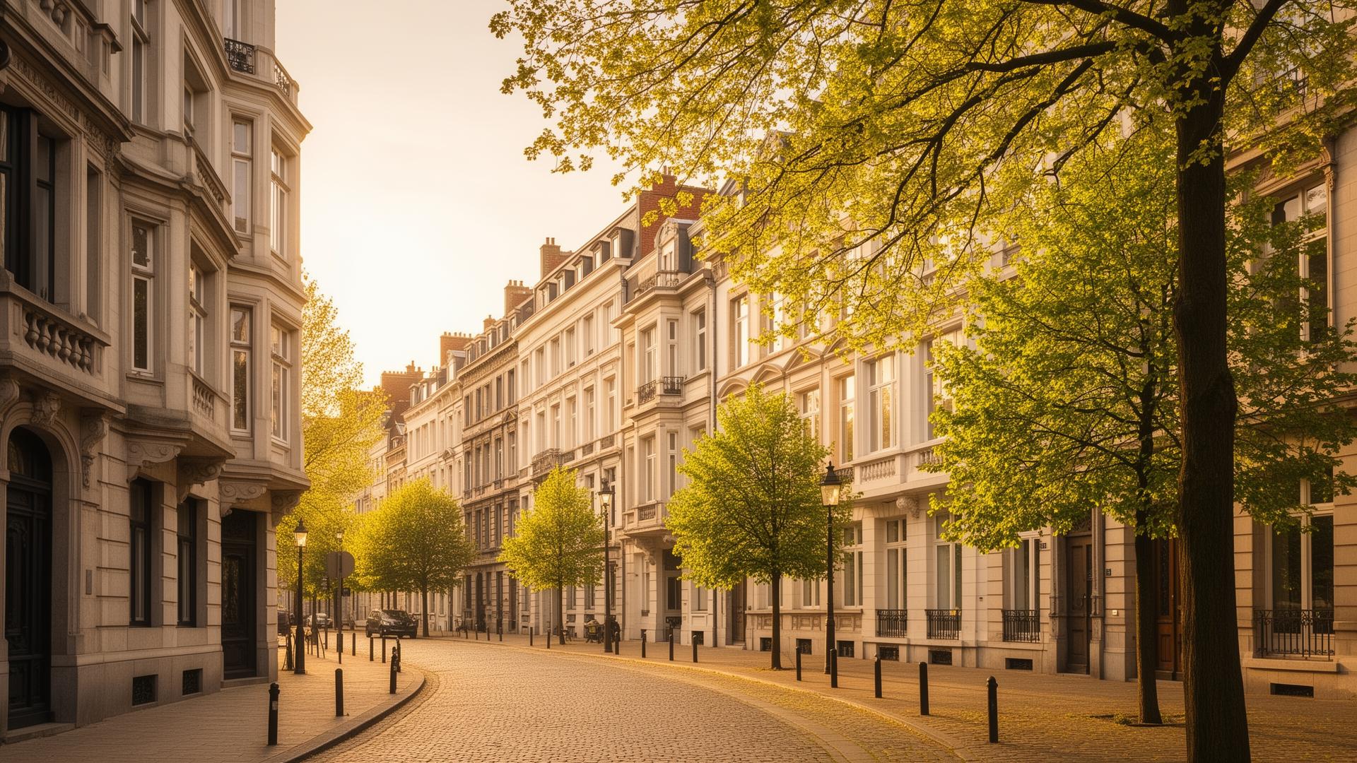 Rue résidentielle bruxelloise avec maisons de maître