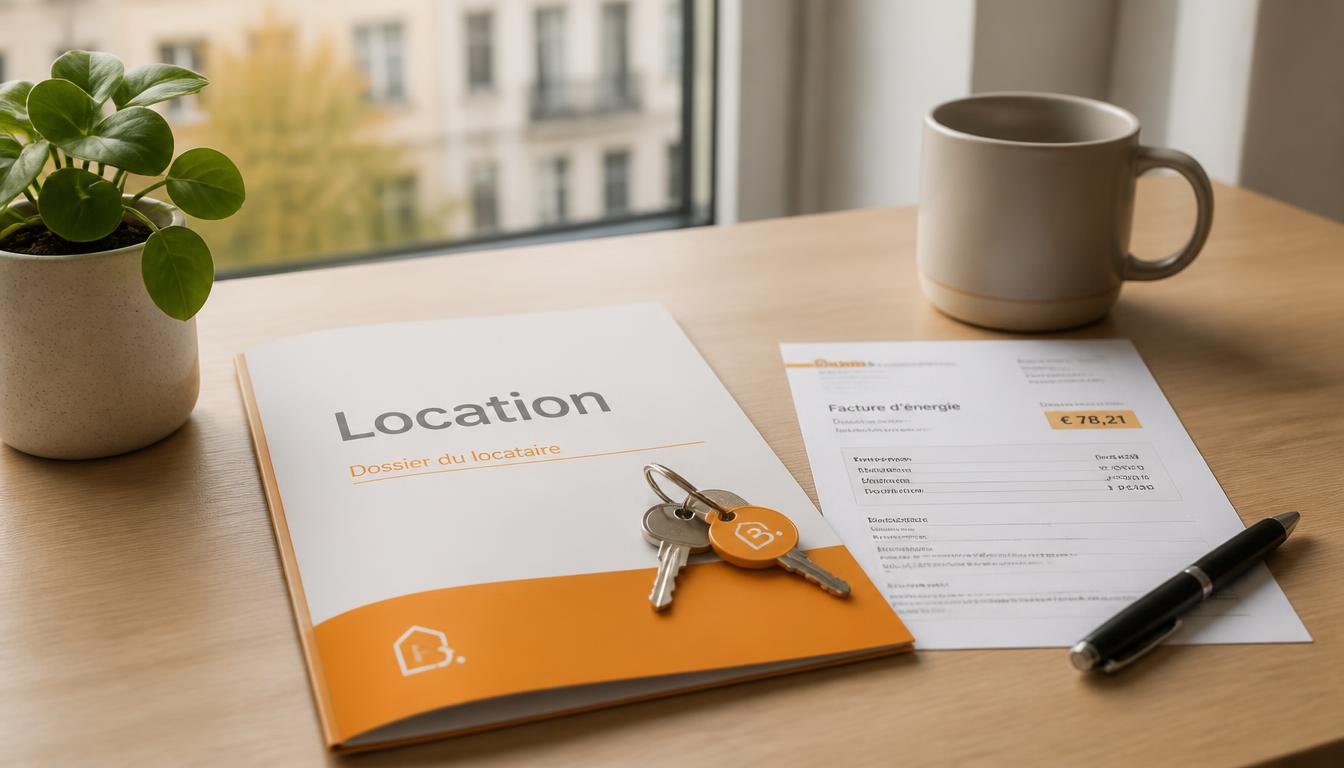 Dossier de location, facture d'énergie et clés sur un bureau